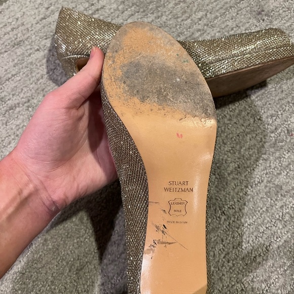 COPY - Stuart Weitzman Metallic Peep Toe Pumps - Picture 5 of 6